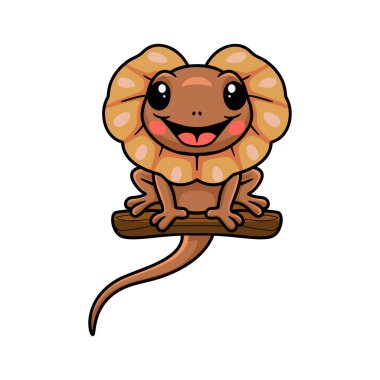 Ağaç dalında şirin, fırfırlı kertenkele çizgi filminin vektör çizimi