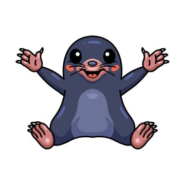 Küçük şirin köstebek karikatürünün vektör çizimi el kaldırıyor.