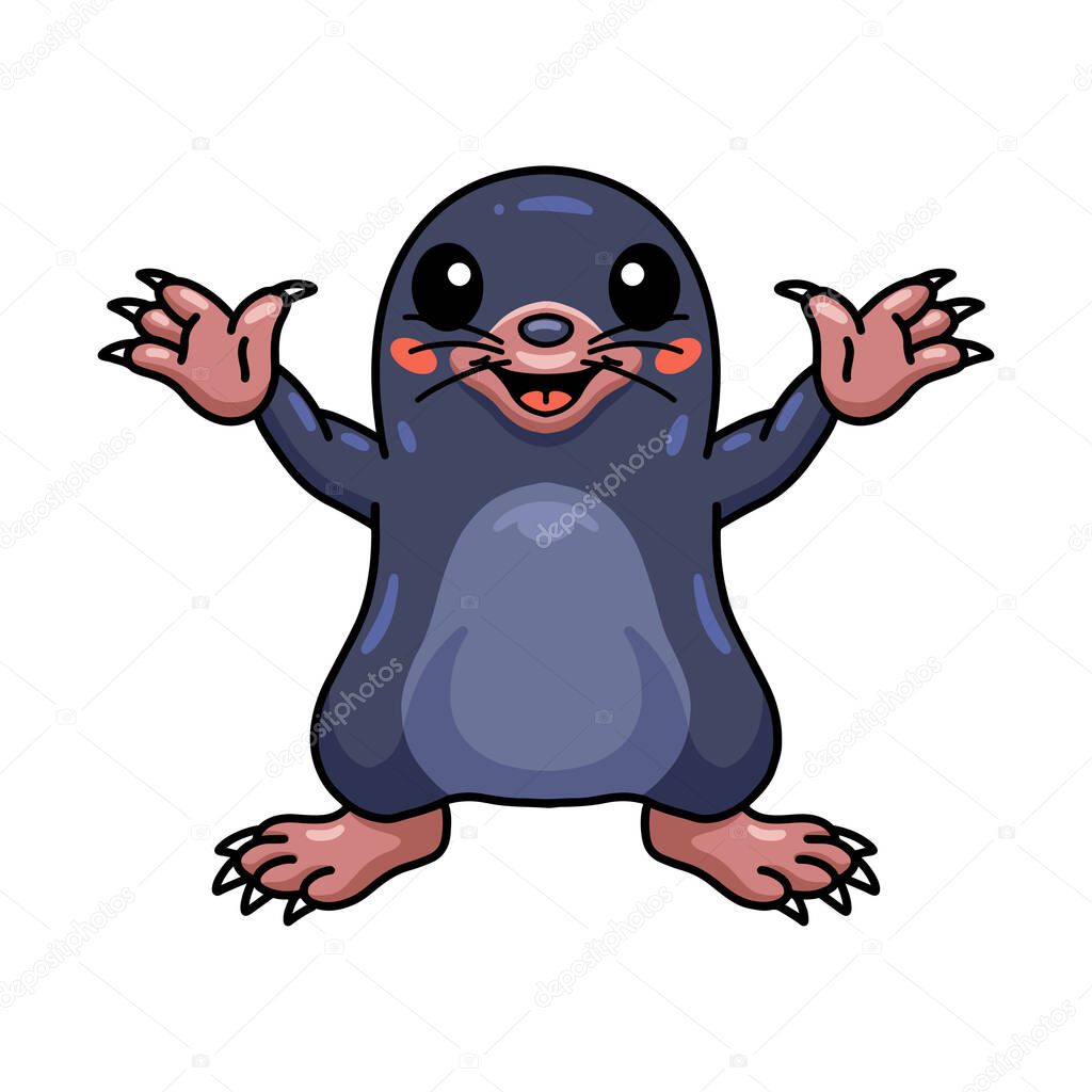 Vector illustration of Cute little mole cartoon raising hands