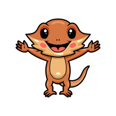 Küçük sevimli sakallı ejderha çizgi filminin temsilcisi el kaldırıyor.