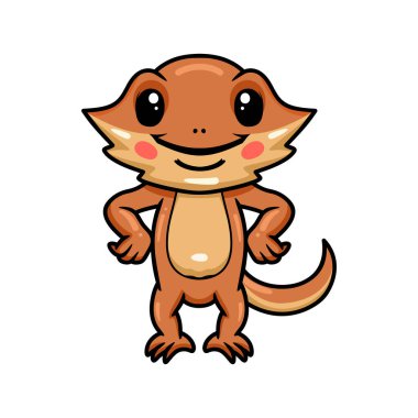 Küçük sevimli sakallı ejderha çizgi filminin vektör çizimi.