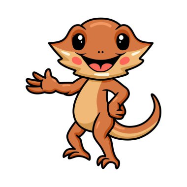 Küçük sevimli sakallı ejderha el sallamasının vektör çizimi.