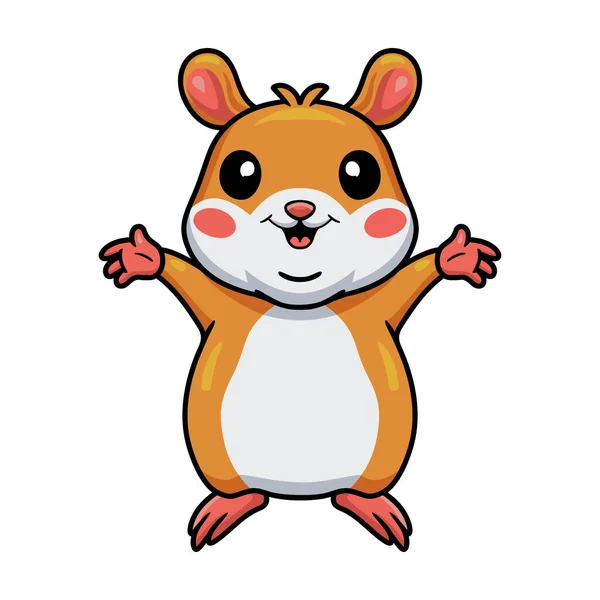 Illustration Vectorielle Mignon Petit Hamster Dessin Animé Levant Les Mains — Image vectorielle