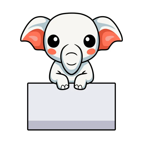 Vector Illustratie Van Leuke Kleine Olifant Cartoon Met Blanco Teken — Stockvector