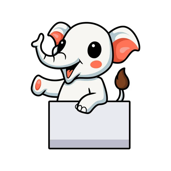 Ilustración Vectorial Dibujos Animados Lindo Elefante Poco Con Signo Blanco — Vector de stock