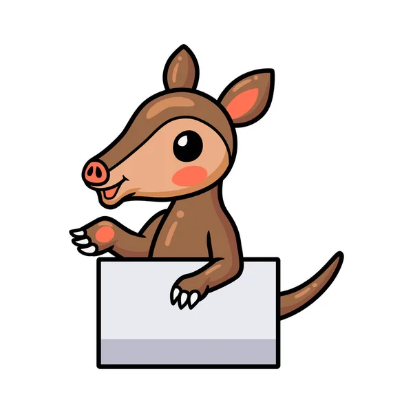 Vector Illustration Cute Little Aardvark Cartoon Blank Sign — ストックベクタ