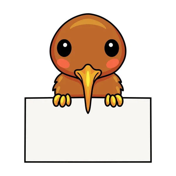 Vector Illustration Cute Little Kiwi Bird Cartoon Blank Sign — Stock vektor