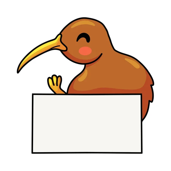 Vector Illustration Cute Little Kiwi Bird Cartoon Blank Sign — стоковый вектор
