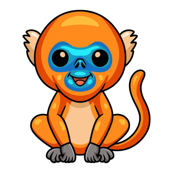 Vector Illustration Cute Little Golden Monkey Cartoon Sitting — Vector de stock