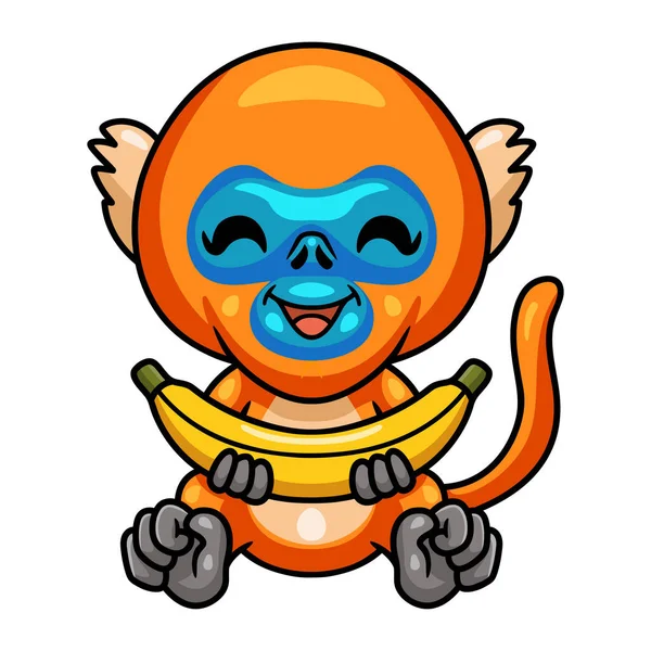 Vector Illustration Cute Little Golden Monkey Cartoon Banana — Vetor de Stock