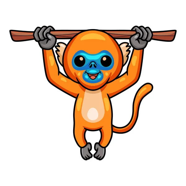 Vector Illustration Cute Little Golden Monkey Cartoon Tree Branch — Stock Vector