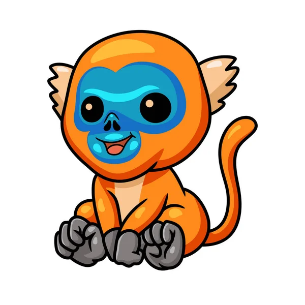 Vector Illustration Cute Little Golden Monkey Cartoon Sitting — Stockvector