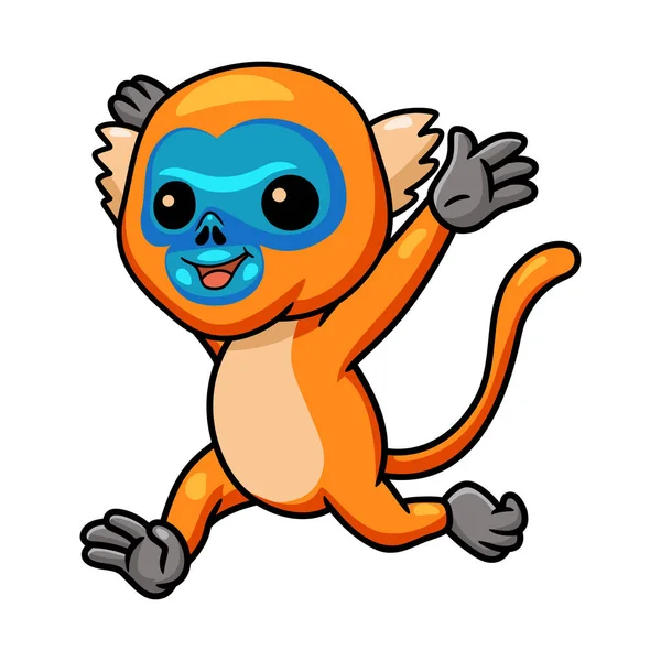 Vector Illustration Cute Little Golden Monkey Cartoon Running — ストックベクタ