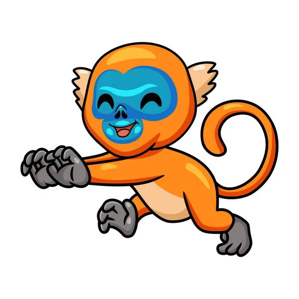 Vector Illustration Cute Little Golden Monkey Cartoon Walking - Stok Vektor