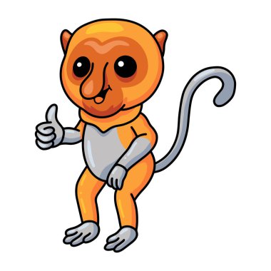 Şirin, küçük hortumlu maymun çizgi filminin vektör çizimi başparmağı kesiyor.