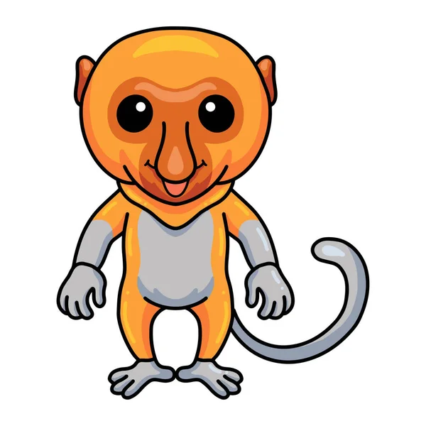 Vector Illustration Cute Little Proboscis Monkey Cartoon Standing — стоковый вектор