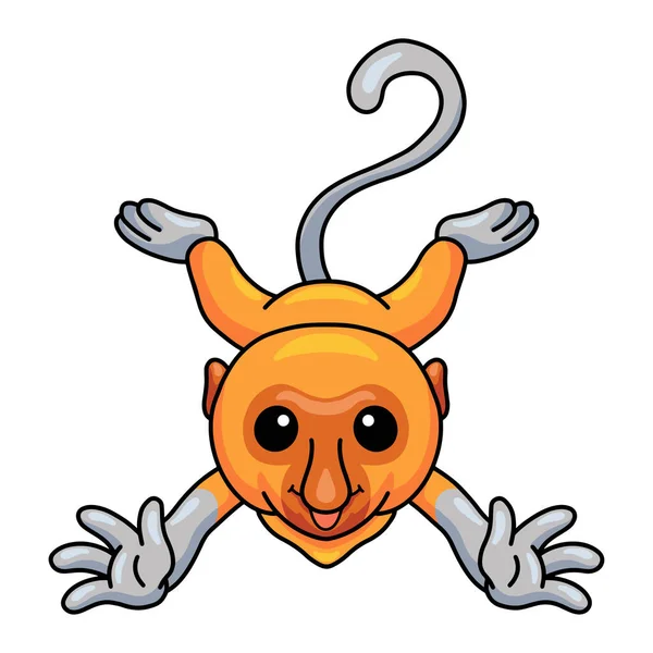 Vector Illustration Cute Little Proboscis Monkey Cartoon Jumping —  Vetores de Stock
