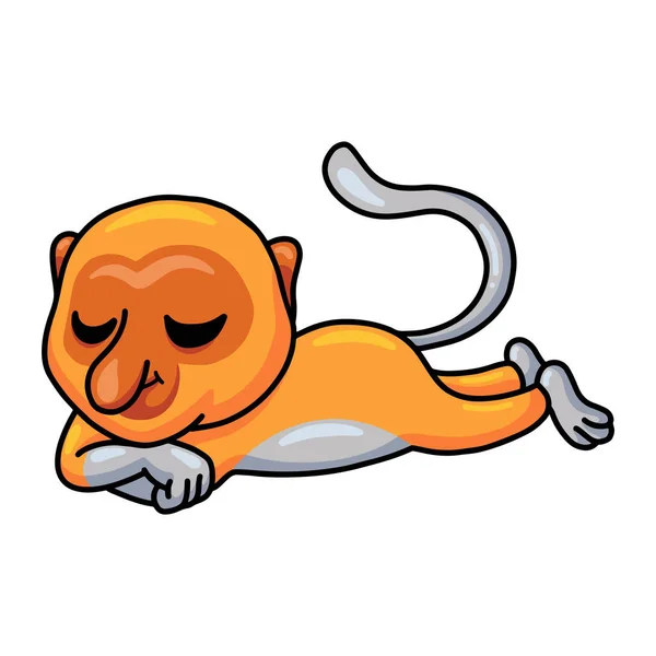 Vector Illustration Cute Little Proboscis Monkey Cartoon Sleeping — Image vectorielle