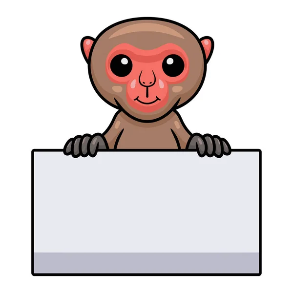 Illustration Vectorielle Mignonne Petite Bande Dessinée Japonaise Macaque Tenant Signe — Image vectorielle