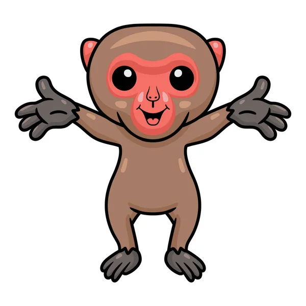Illustration Vectorielle Mignonne Petite Bande Dessinée Japonaise Macaque Levant Les — Image vectorielle