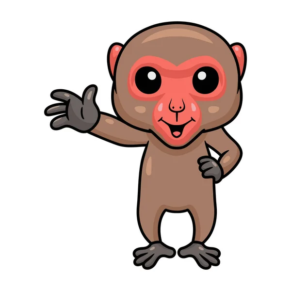 Wektor Ilustracja Cute Little Japanese Macaque Kreskówki Machanie Ręką — Wektor stockowy