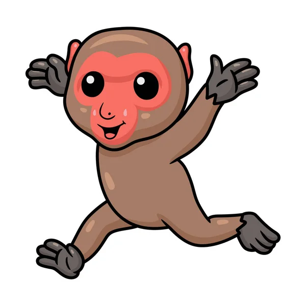 Vector Illustration Cute Little Japanese Macaque Cartoon Running — Stock Vector