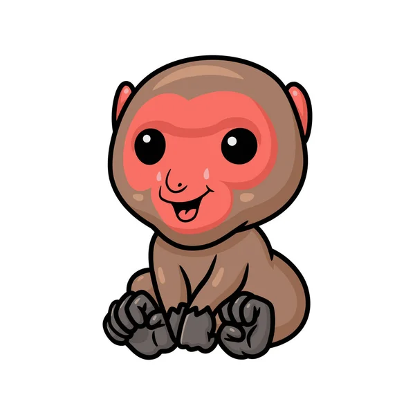 Vector Illustration Cute Little Japanese Macaque Cartoon Sitting — Stock Vector