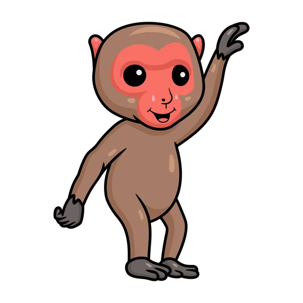 Vector Illustration Cute Little Japanese Macaque Cartoon Raising Hands — Stock Vector