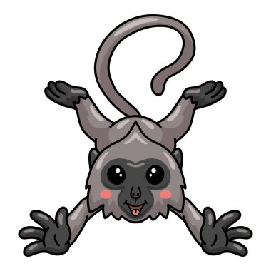 Küçük şirin gri langur maymun çizgi filminin vektör çizimi