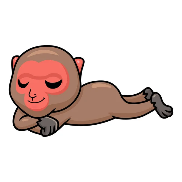 Vector Illustratie Van Schattig Klein Japans Makaak Cartoon Slapen — Stockvector