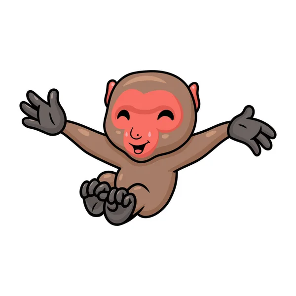 Vector Illustration Cute Little Japanese Macaque Cartoon Jumping — Stock Vector