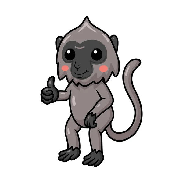 Wektor Ilustracja Cute Little Grey Langur Małpa Kreskówka Dając Kciuk — Wektor stockowy