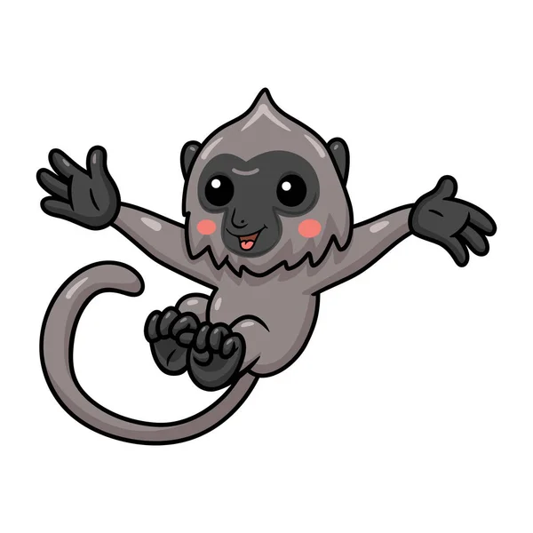 Vector Illustratie Van Schattig Klein Grijs Langur Aap Cartoon Springen — Stockvector