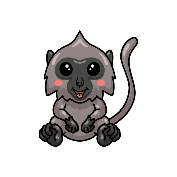 Ilustración Vectorial Lindo Poco Gris Langur Mono Dibujos Animados Sentado — Vector de stock