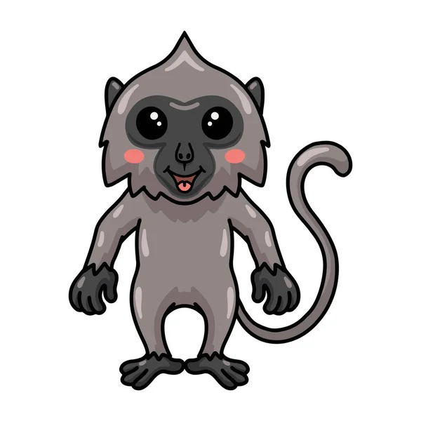 Vector Illustration Cute Little Grey Langur Monkey Cartoon Standing — Stock Vector