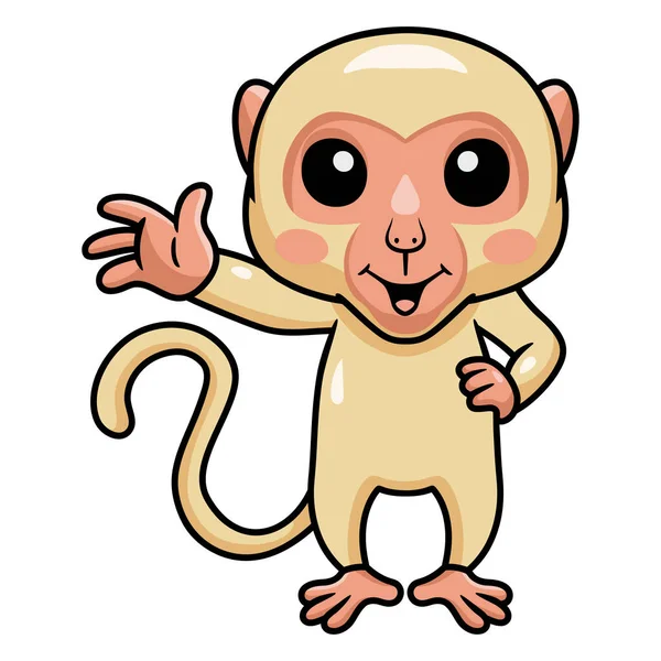 Ilustração Vetorial Bonito Pouco Albino Macaco Desenho Animado Acenando Mão —  Vetores de Stock