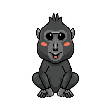 Şirin, küçük, ibikli siyah macaque çizgi filminin vektör çizimi