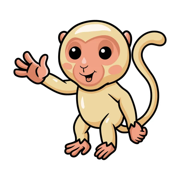 かわいいです小さなアルビノ猿漫画手を振ってのベクトルイラスト — ストックベクタ