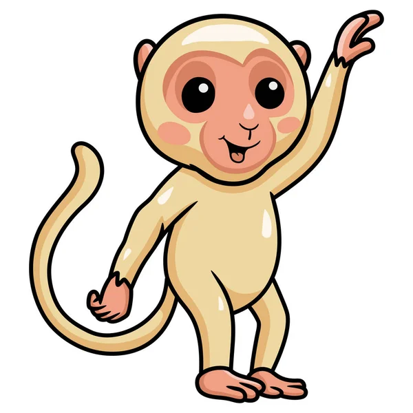 Ilustração Vetorial Bonito Pouco Albino Macaco Desenho Animado Acenando Mão — Vetor de Stock