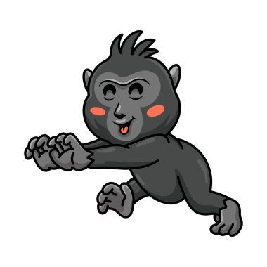 Küçük şirin ibikli siyah macaque çizgi filminin vektör çizimi