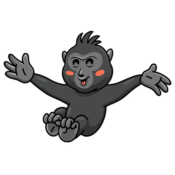 Vektorová Ilustrace Roztomilé Malé Chocholaté Černošky Macaque Karikatura Pózování — Stockový vektor
