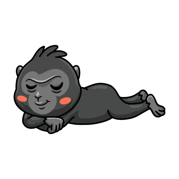 Illustration Vectorielle Mignon Petit Crêpé Noir Macaque Dessin Animé Dormir — Image vectorielle