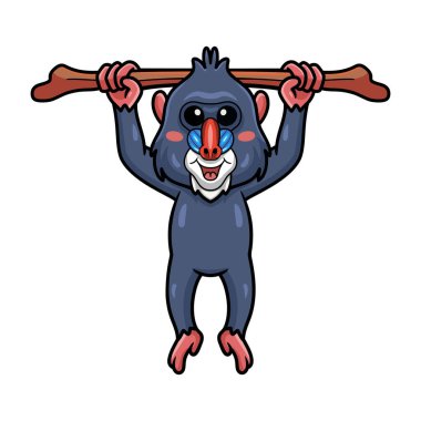 Ağaçta asılı şirin küçük manmatkap karikatürünün vektör çizimi