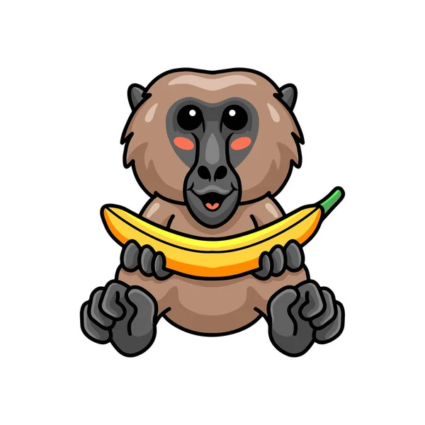 可爱的小狒狒卡通画牵着香蕉的病媒图解 — 图库矢量图片