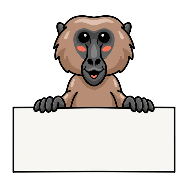 Illustrazione Vettoriale Carino Piccolo Babbuino Scimmia Cartone Animato Con Segno — Vettoriale Stock