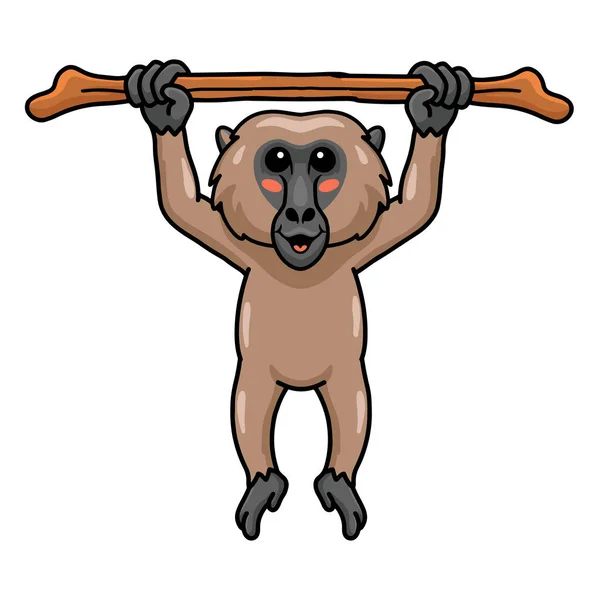 Wektor Ilustracja Cute Little Pawiana Małpa Kreskówka Wisi Drzewie — Wektor stockowy