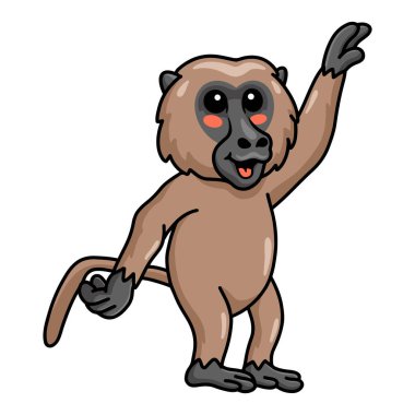Vector illustration of Cute little baboon monkey cartoon standing