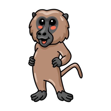 Vector illustration of Cute little baboon monkey cartoon standing