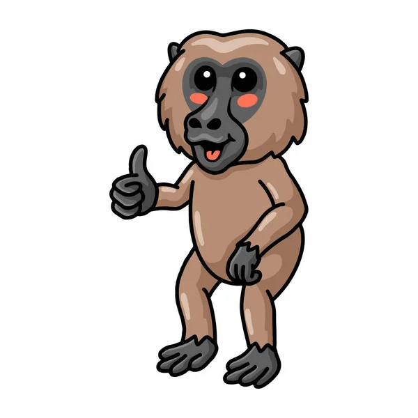 Vector Illustration Cute Little Baboon Monkey Cartoon Giving Thumb — Stockový vektor