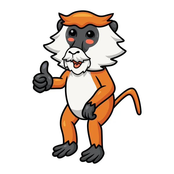 Vector Illustration Cute Little Patas Monkey Cartoon Giving Thumb — Vector de stock